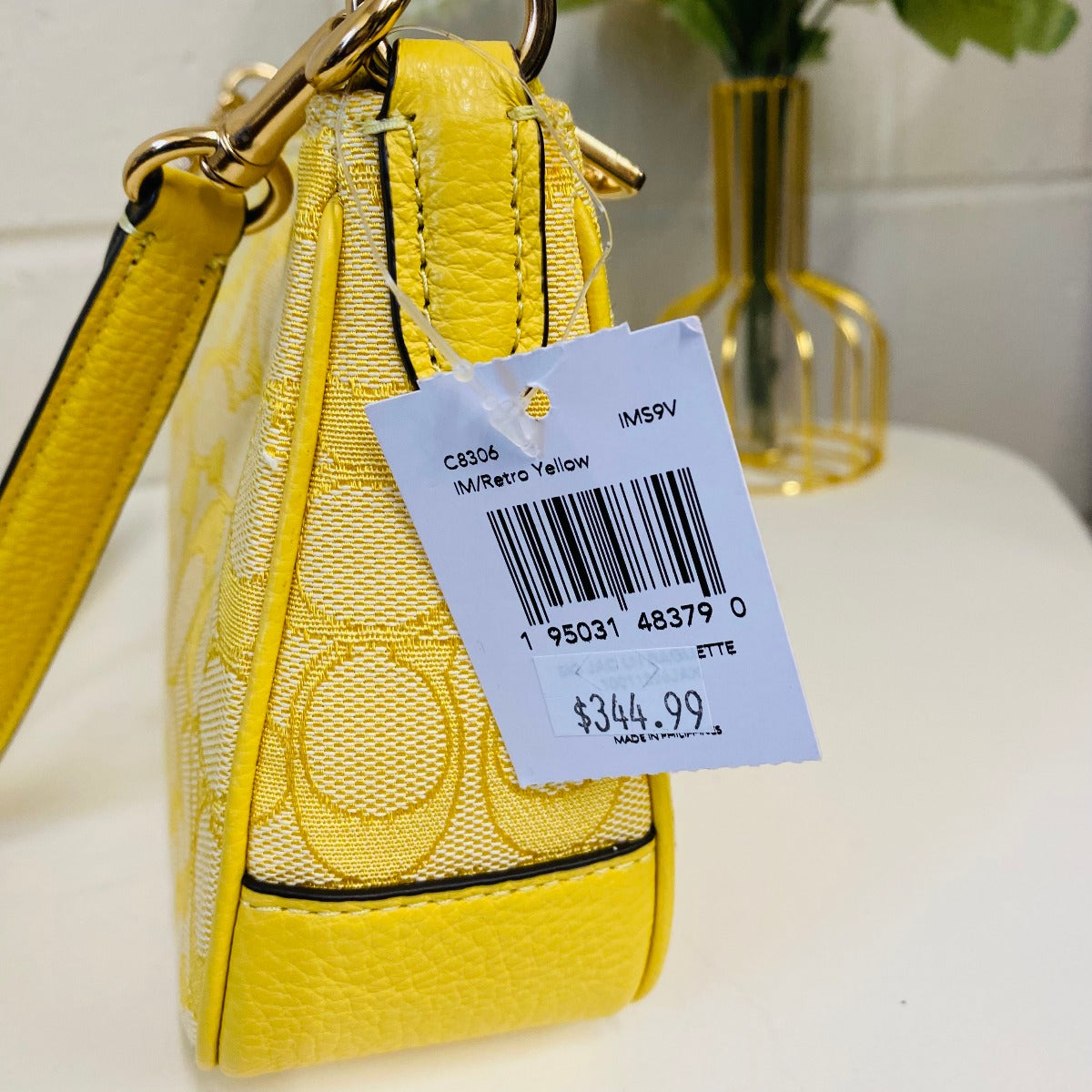 Coach C8306 Lonnie Baguette In Signature Jacquard In Gold/Retro Yellow Coach C8306 Lonnie Baguette In Signature Jacquard In Gold/Retro Yellow